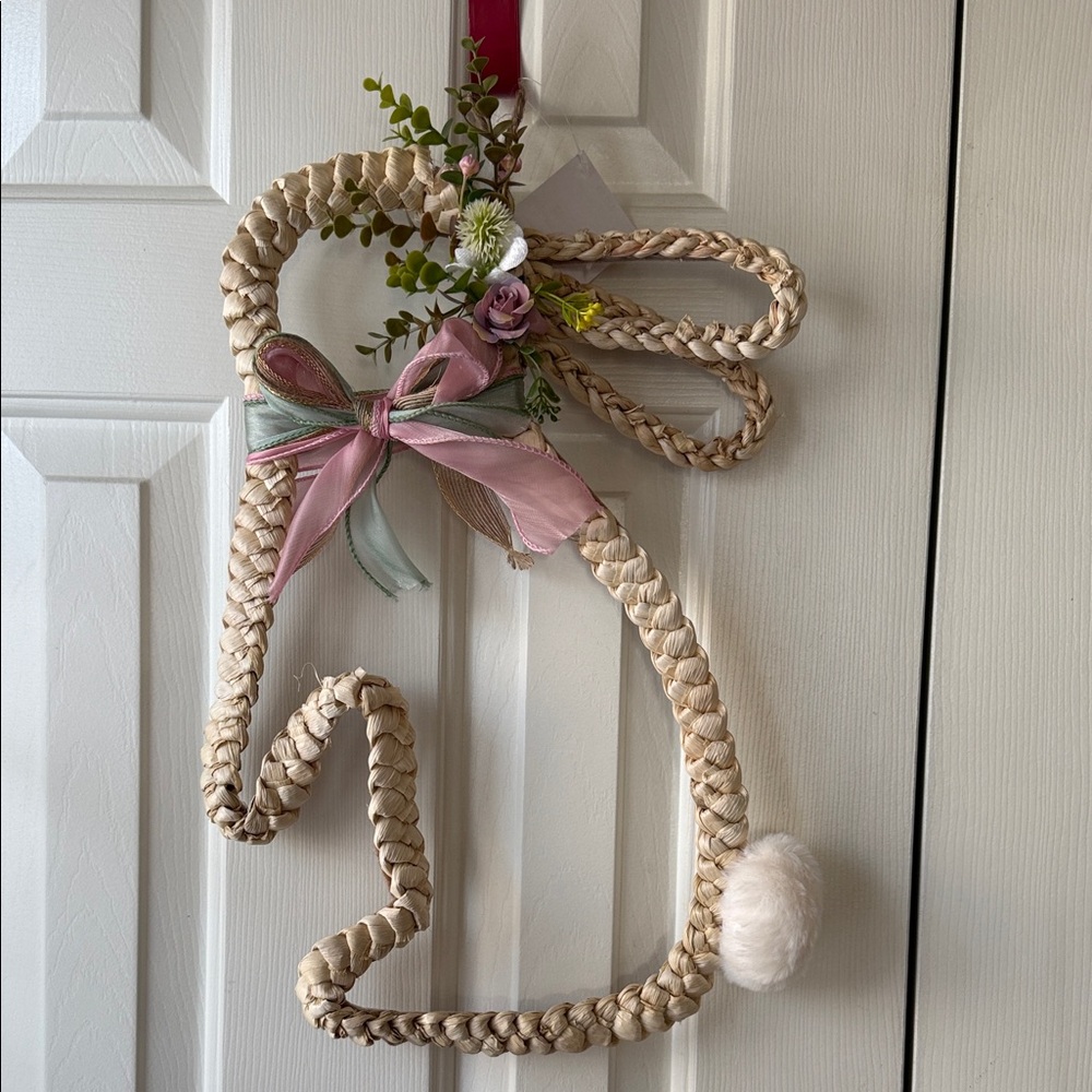 Easter Braided Bunny Wreath with Pastel Bow